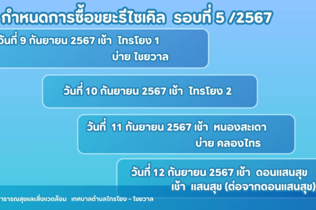เทศบาลตำบลไทรโยง - ไชยวาล  ออกรับซื้อขยะรีไซเคิล ครั้งที่ 5/2567